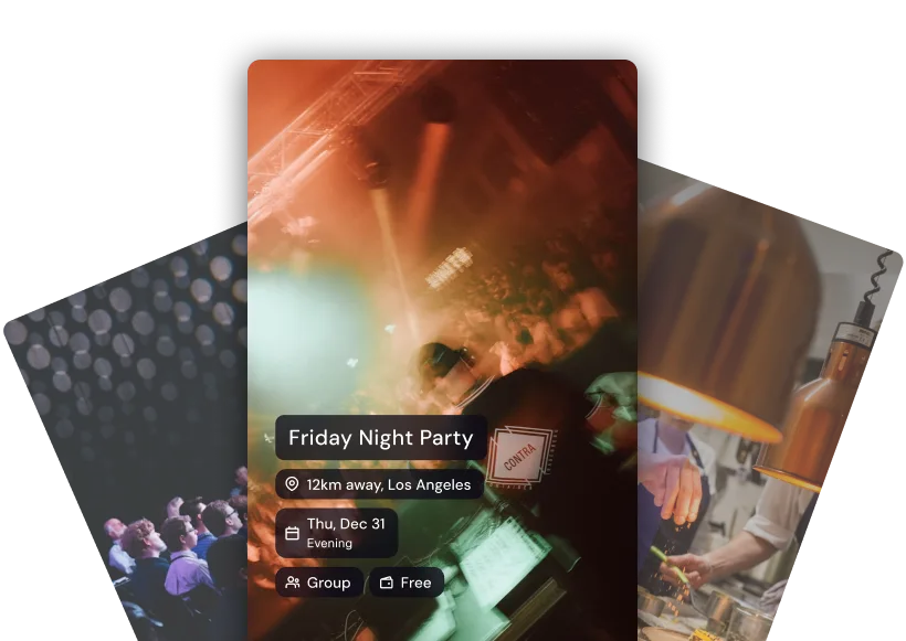 Tarjetas de eventos de Tolivi: una fiesta de viernes, un espectáculo de comedia y una noche de cócteles